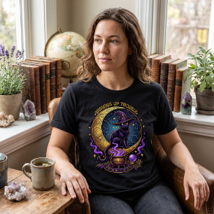 Brewing Up Trouble Black Cat Witch Halloween T-Shirt