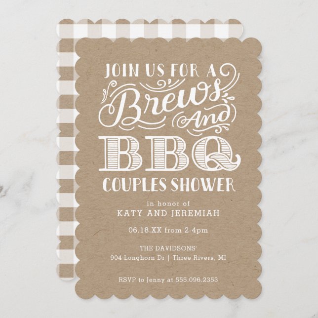 Brews and BBQ Couples Shower on Kraft Invitation (Front/Back)