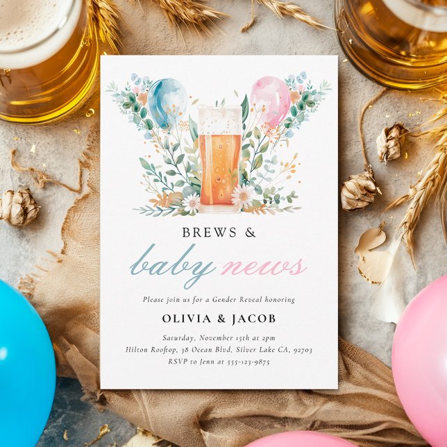Brews & Baby News Gender Reveal Party Invitation (Creator Uploaded)