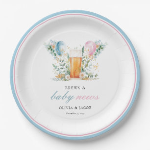 Brews & Baby News Gender Reveal Party Paper Plate