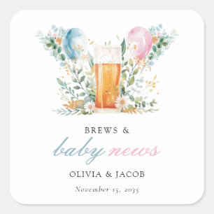 Brews & Baby News Gender Reveal Party Square Sticker