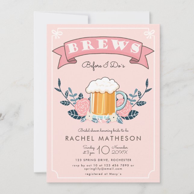 Brews before I do´s bachelorette party Invitation (Front)
