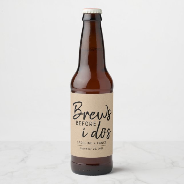 Brews Before I Do's Co-Ed Wedding Shower Kraft Beer Bottle Label (Front)