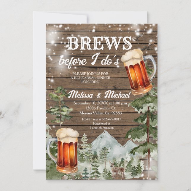 Brews before I do's Forest Wood Rehearsal Dinner Invitation (Front)
