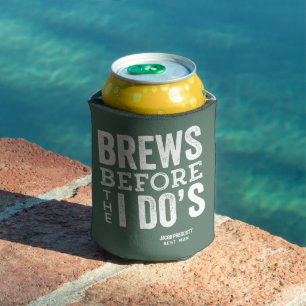 Brews before I Do's fun green personalised wedding Can Cooler