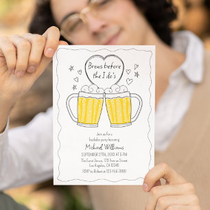 Brews Before I Do's Hand Drawn Bachelor Party Invitation