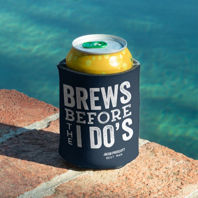 Brews before I Do's navy beer wedding personalised Can Cooler (In Situ Pool)