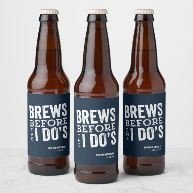 Brews before I Do's navy personalised wedding Beer Bottle Label (Bottles)