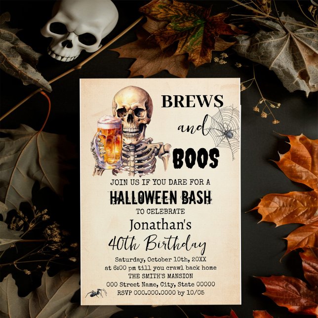 Brews & Boos Halloween Skull Beer Adult Birthday Invitation (Creator Uploaded)