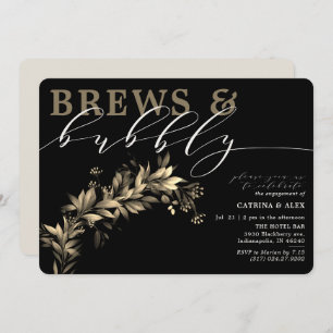 Brews Bubbly Black Beig Greenery Engagement Party Invitation