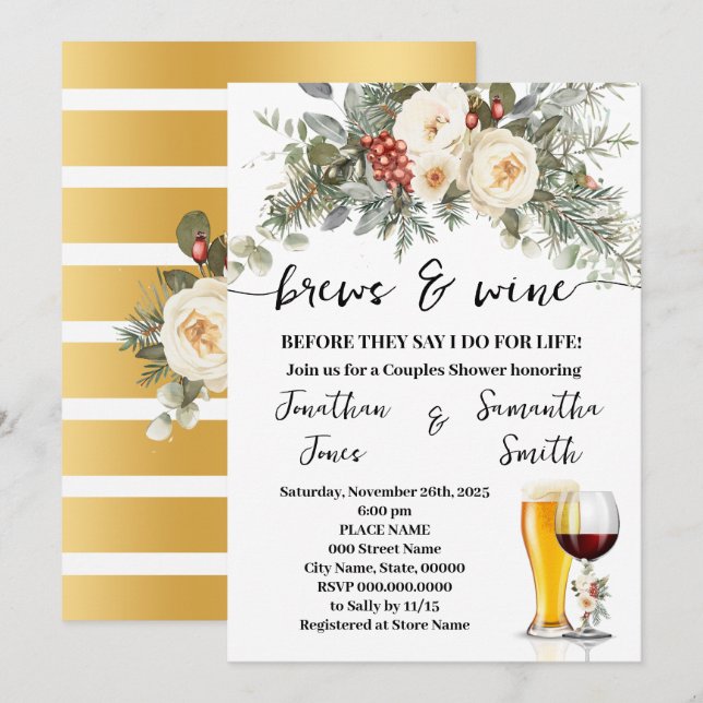 Brews & Wine Before I do Winter Couples Shower Invitation (Front/Back)