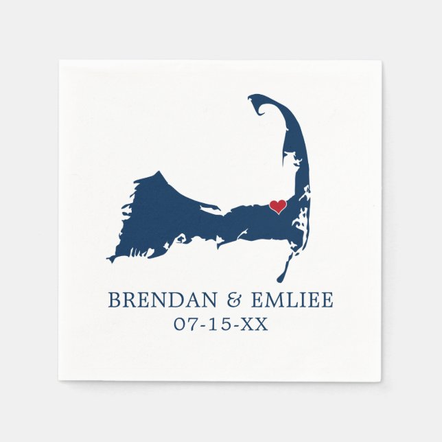 Brewster Cape Cod Map Blue and Moveable Red Heart Napkin (Front)