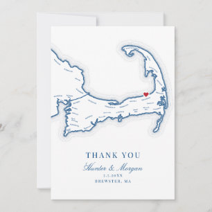 Brewster MA Cape Cod Map Wedding Photo Thank You Card