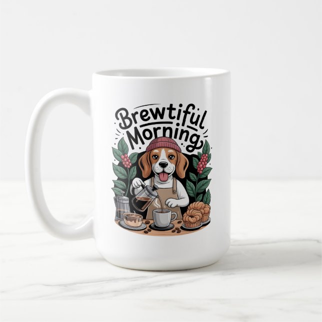 Brewtiful Morning Funny Barista Beagle Coffee Mug (Left)