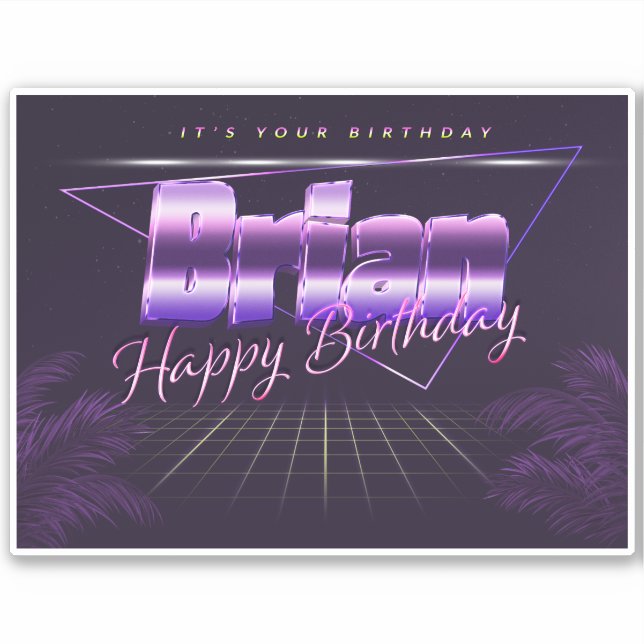 Brian Name First name lila retro Sticker Birthday (Front)