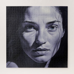 “Brianna Blue” Women In Charcoal Jigsaw Puzzle