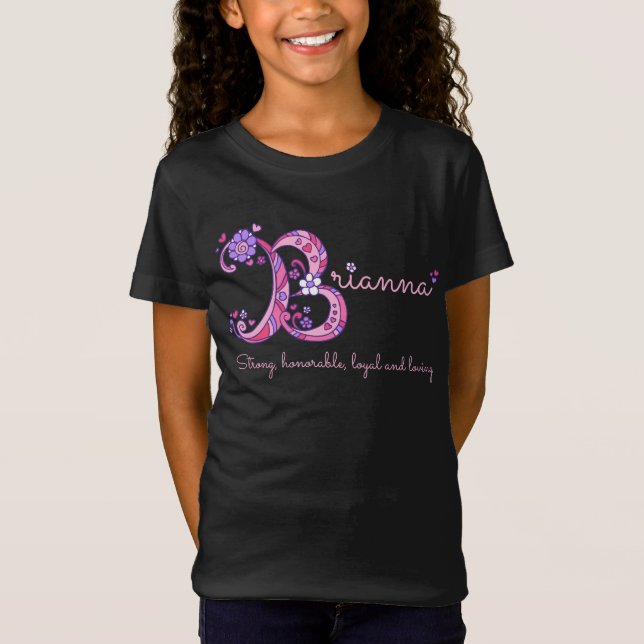 Brianna girls B name meaning pink lettering shirt (Front)