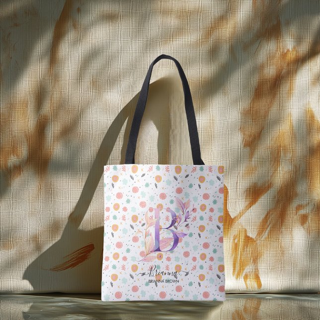 Brianna's Floral Monogram Tote Festive Pattern - B (Creator Uploaded)