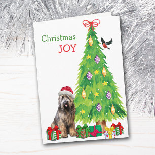 Briard Dog, Bird and Christmas Tree Holiday Card