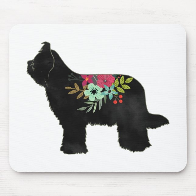 Briard Dog Breed Boho Floral Silhouette Mouse Pad (Front)