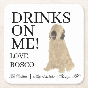 Briard Dog Wedding Square Paper Coaster