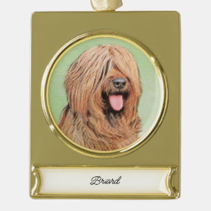 Briard Painting - Cute Original Dog Art Gold Plated Banner Ornament