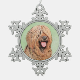 Briard Painting - Cute Original Dog Art Snowflake Pewter Christmas Ornament