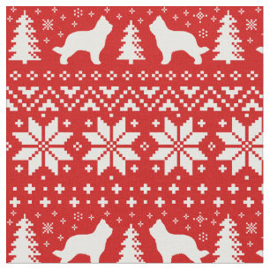 Briard Silhouettes Christmas Holiday Red and White Fabric