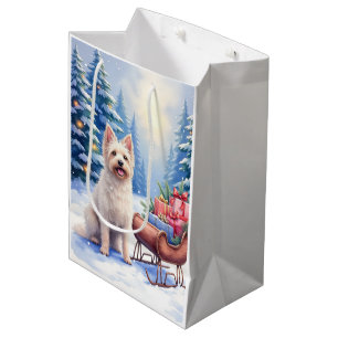 Briard Vintage Sleigh Winter Christmas Art Medium Gift Bag