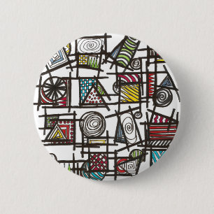 Bric A Brac-Abstract Geometric Ink Doodle Art 6 Cm Round Badge