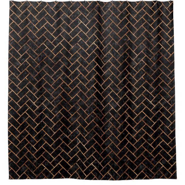 BRICK2 BLACK MARBLE & BROWN STONE SHOWER CURTAIN (Front)