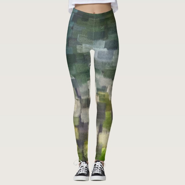 Brick Abstract Summer Green Leggings (Front)