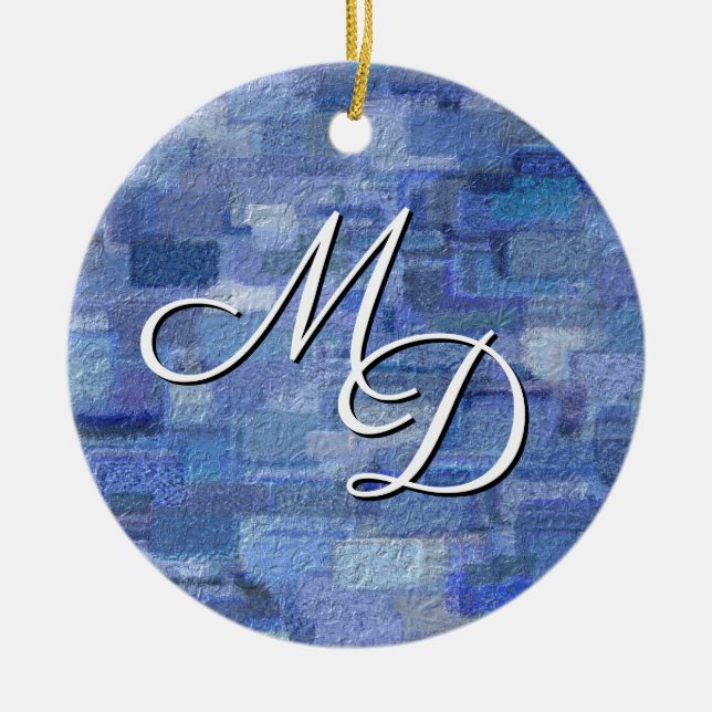 Brick Abstract Winter Blues Monogragram Ornament (Front)