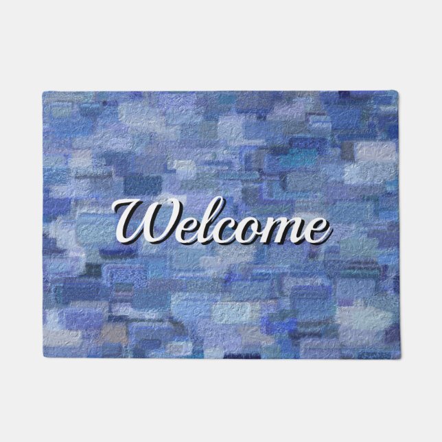 Brick Abstract Winter Blues Welcome Doormat (Front)