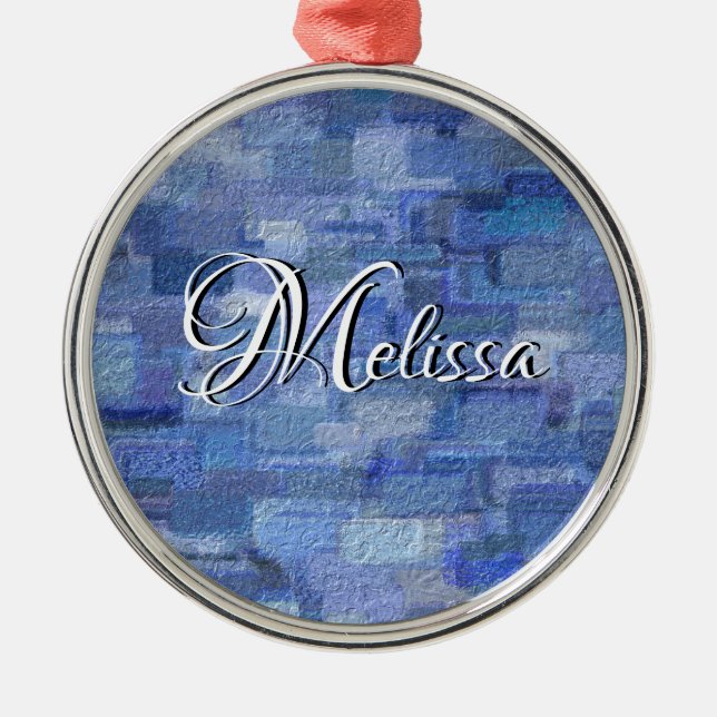 Brick Abstract Winter Blues with Name Ornament (Front)