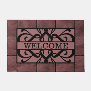 Brick Aged Red Black Filigree Welcome Doormat