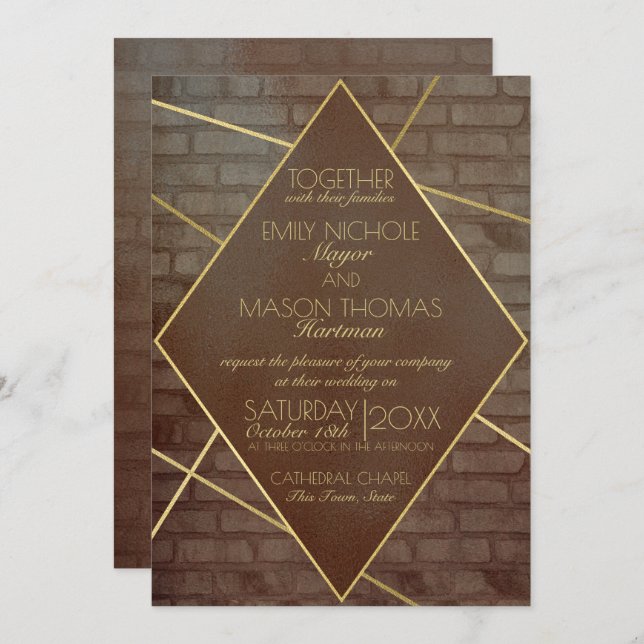Brick and Bronze Industrial Wedding Invitation (Front/Back)