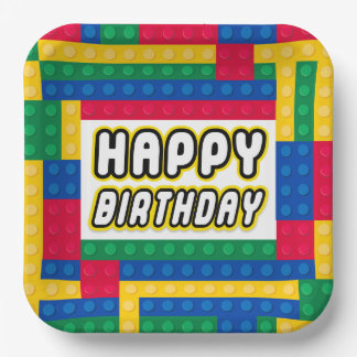 Brick Builder Birthday 9" paper plate