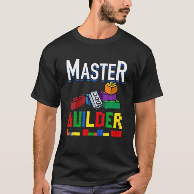 Brick Builder, Funny Building Blocks Master Builde T-Shirt (Front)