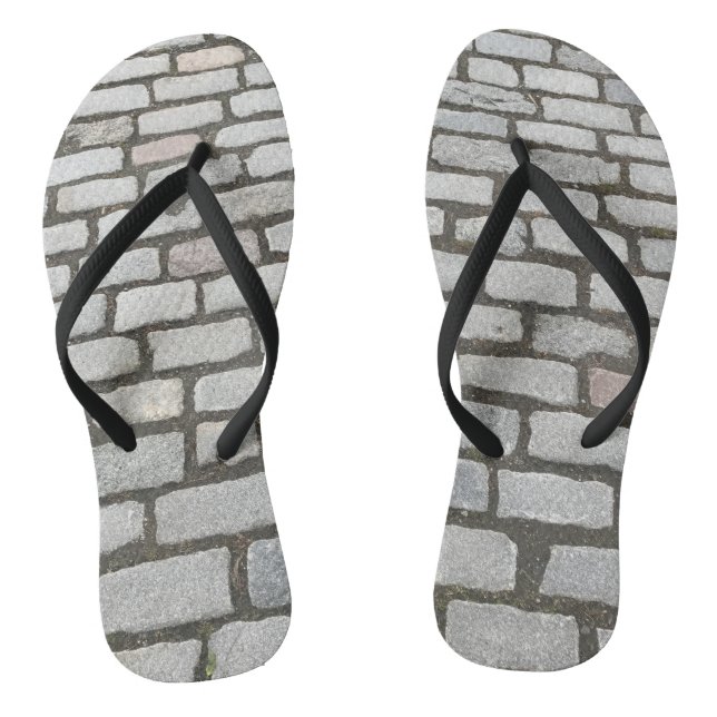 Brick Cobblestone Street Pathway Nature Photograph Jandals (Footbed)
