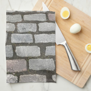 Brick Cobblestone Street Pathway Nature Photograph Tea Towel