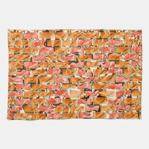 Brick design with bright tones separating them tea towel