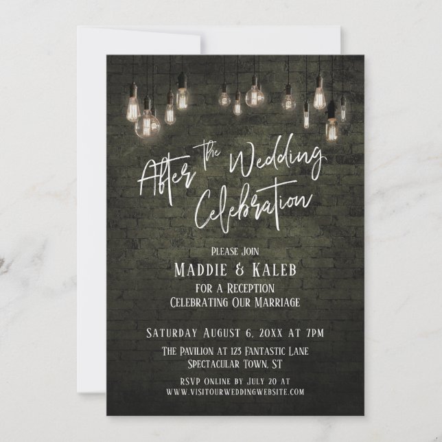 Brick Edison Lights After the Wedding Celebration Invitation (Front)
