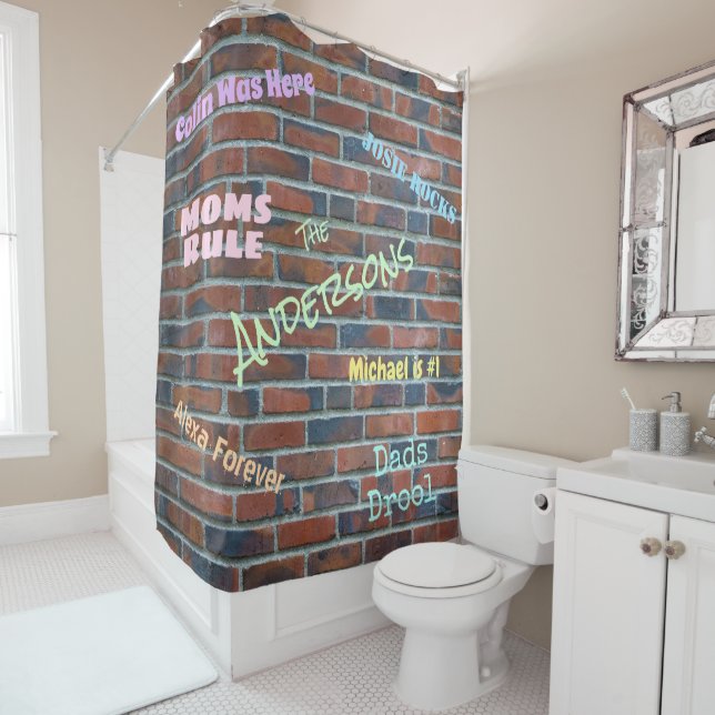 Brick Graffiti Wall Custom Names Shower Curtain (In Situ)