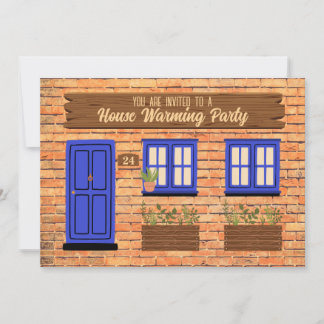 Brick House with Blue Door House Warming Party Invitation