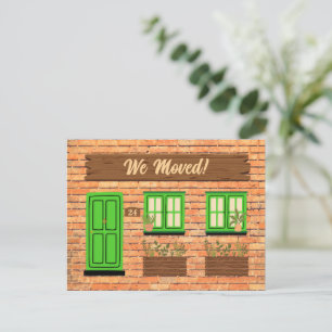 Brick House with Green Door We Moved Announcement Postcard