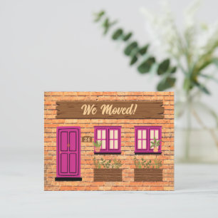 Brick House with Pink Door We Moved Announcement Postcard