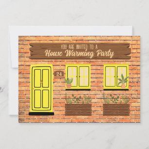 Brick House with Yellow Door House Warming Party Invitation