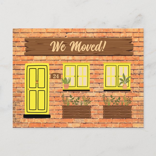 Brick House with Yellow Door We Moved Announcement Postcard (Front)