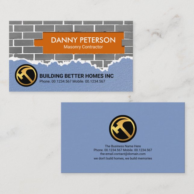 Brick Laying Masonry Plastering Works Construction Business Card (Front/Back)